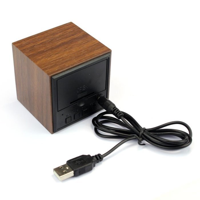 WensLTD Digital LED Wooden Desk Alarm Brown Clock Mini Cube Style N2