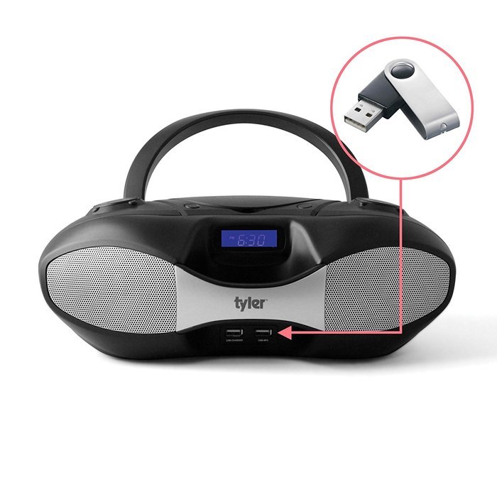 Tyler Portable Sport Stereo MP3/CD Boombox Player TAU104-BK with USB Charging Port for Phones and Tablets, USB... N5