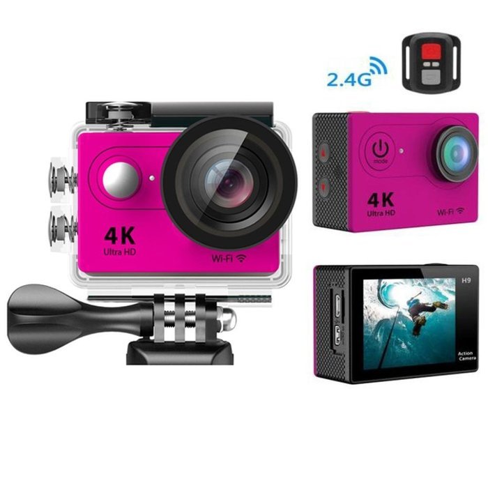 Sport Camera, TONSEE H9R Ultra HD 4K WiFi 2.0 Inch Sport Camera Video Camcorder+Remote Control - Hot Pink
