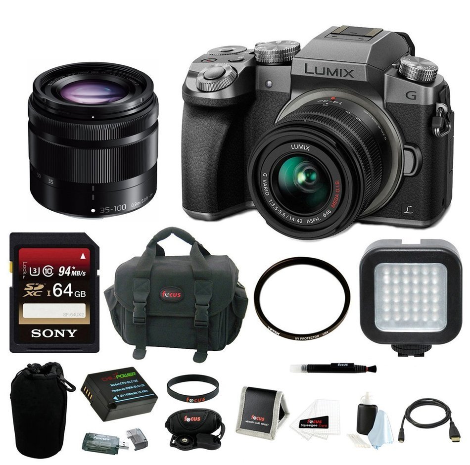 Panasonic LUMIX G7 Camera Kit (Silver) with 14-42mm and 35-100mm Lenses ...