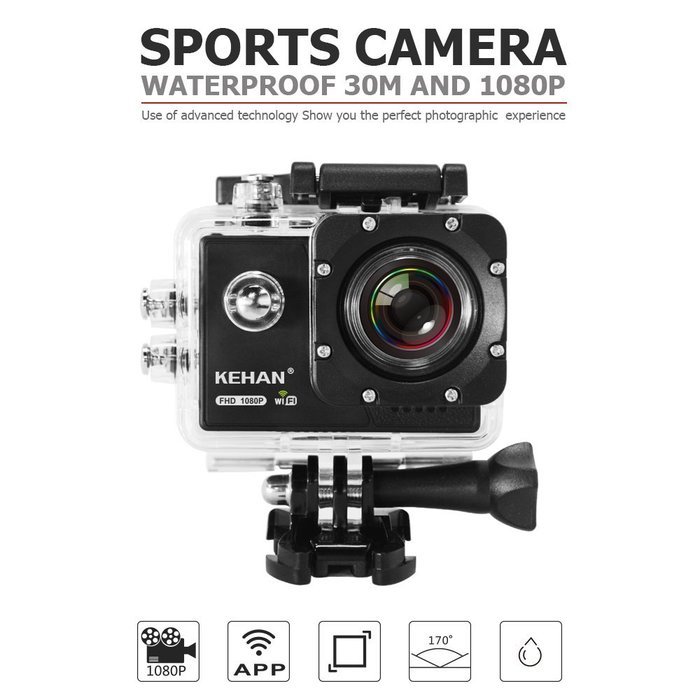 KEHAN C70 Full HD 1080P 60fps 2.0" Mini Wi-Fi Sports Action Camera 170 Degree Wide Lens with Time-Lapse/Loop Recording... N9