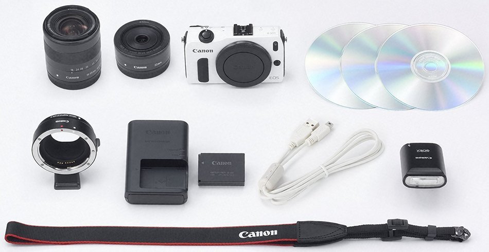 Canon EOS M (White) and EF-M 22mm STM Lens and EF-M18-55mm IS STM Lens N10