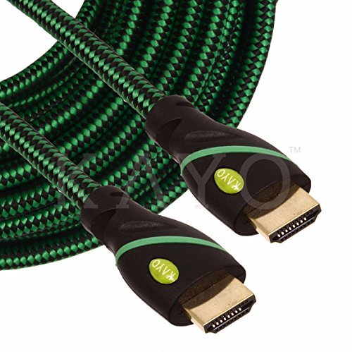 KAYO Hi-Speed HDMI1.4 Cable 30 FT -PACK of 2 / GREEN, BLACK Sleeve/ Supports Ethernet,3D,4K & Audio Return N2