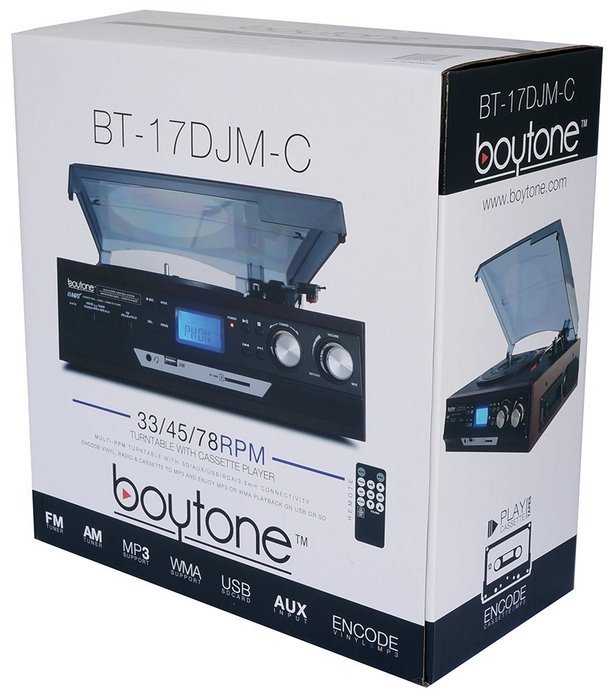 Boytone BT-17DJM-C 3-Speed Stereo Turntable, 2 Built in Speakers Digital LCD Display AM/FM, USB/SD/AUX+ Cassette... N4