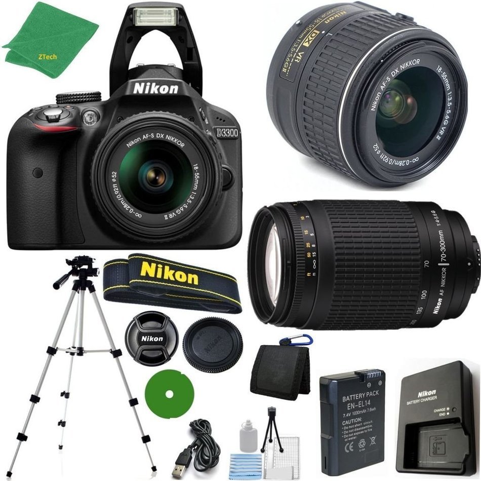 Nikon D3300 - International Version (No Warranty), 18-55mm f/3.5-5.6 DX VR, Nikon 70-300mm f/4-5.6G Nikkor, Tripod...