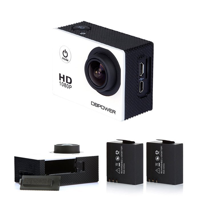 DBPOWER Waterproof Action Camera 12MP 1080P HD with 2 Batteries and Free Accessories Kit(White) N4
