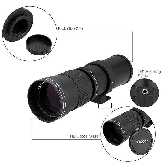 Andoer 420-800mm F/8.3-16 HD Super Telephoto Manual Zoom Lens for Canon ...