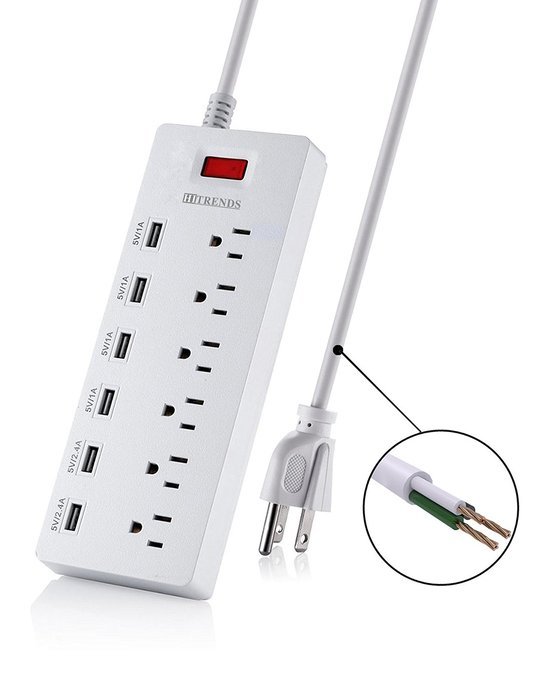 HITRENDS Power Strip Surge Protector 6 Outlets with 6 USB Charging Ports Multiplug 1625W/13A for iPhone 7 6 6s... N4