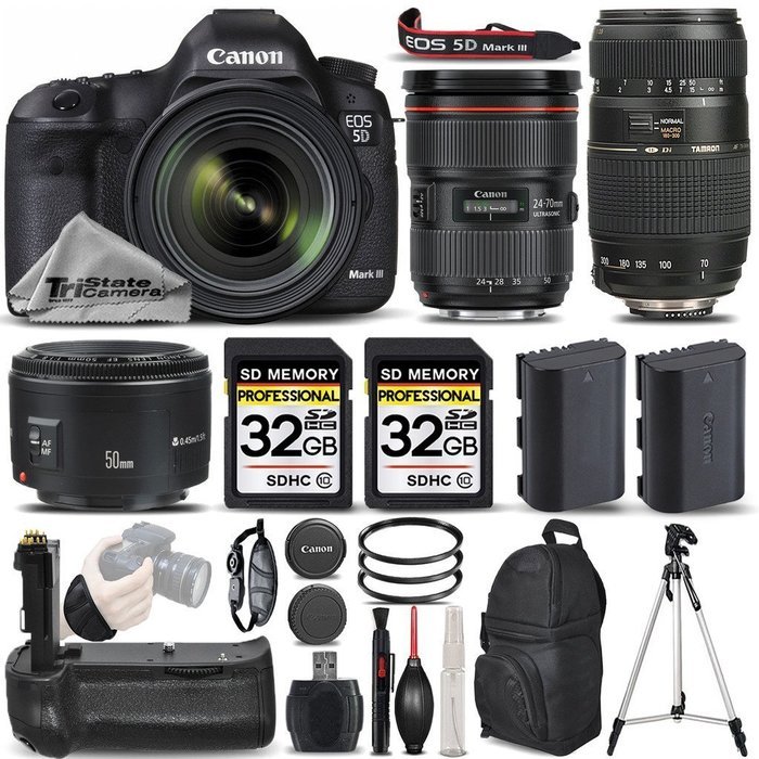 Canon EOS 5D Mark III DSLR Caemra + Canon 24-70mm f/2.8L II USM Lens + Canon 50mm 1.8 II Lens + 70-300mm + Battery...