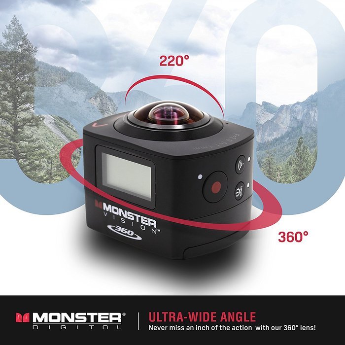 Monster Vision 360 Camera 1080p 60 fps Action Camera, 16GB MicroSD included, Ultra Wide Angle, WiFi Enabled [CAMVI... N31