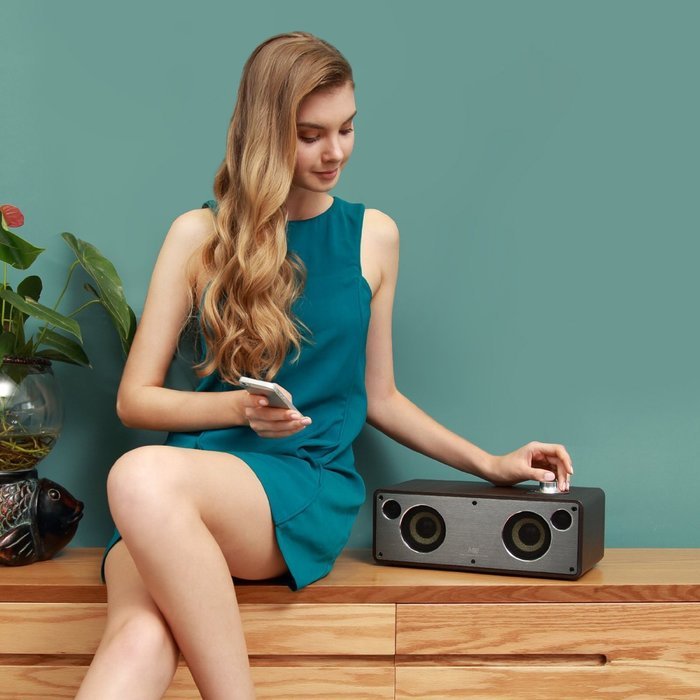 GGMM M3 Retro Wi-Fi/Bluetooth Stereo Wireless Leather Speaker | Featuring 40W Output, Multi-Room Play, Airplay... N11