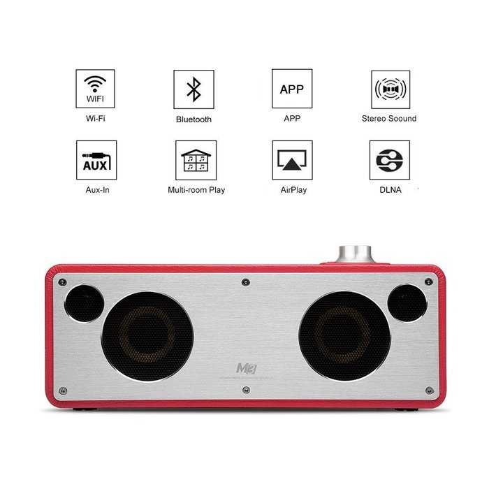 GGMM M3 Retro Wi-Fi/Bluetooth Stereo Wireless Leather Speaker | Featuring 40W Output, Multi-Room Play, Airplay... N15