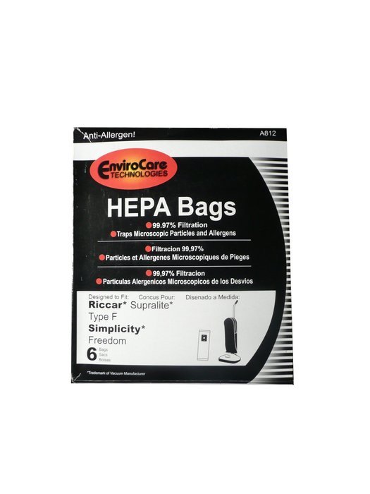 6 Riccar HEPA Type F Vacuum Bags, Simplicity, Freedom, Supralite, Canister Vacuum Cleaners, RSLH-6, SF-6, RSL1...