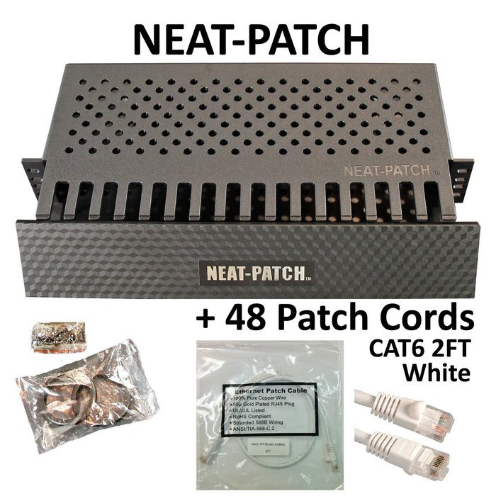 Neat Patch Cable Manager (10 Units) w/ 240 CAT6 Patch Cables (2FT Green) N61