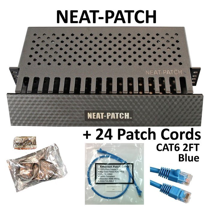 Neat Patch Cable Manager (10 Units) w/ 240 CAT6 Patch Cables (2FT Green) N65