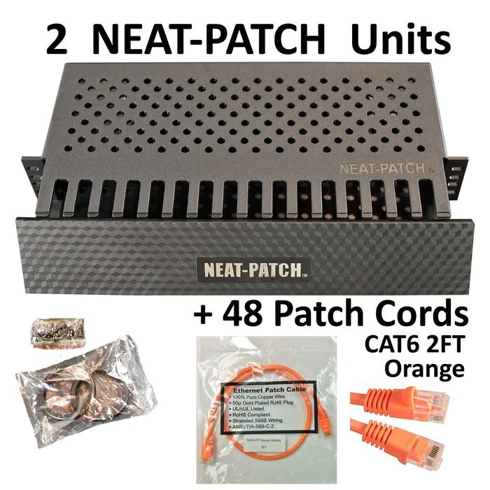 Neat Patch Cable Manager (10 Units) w/ 240 CAT6 Patch Cables (2FT Green) N71