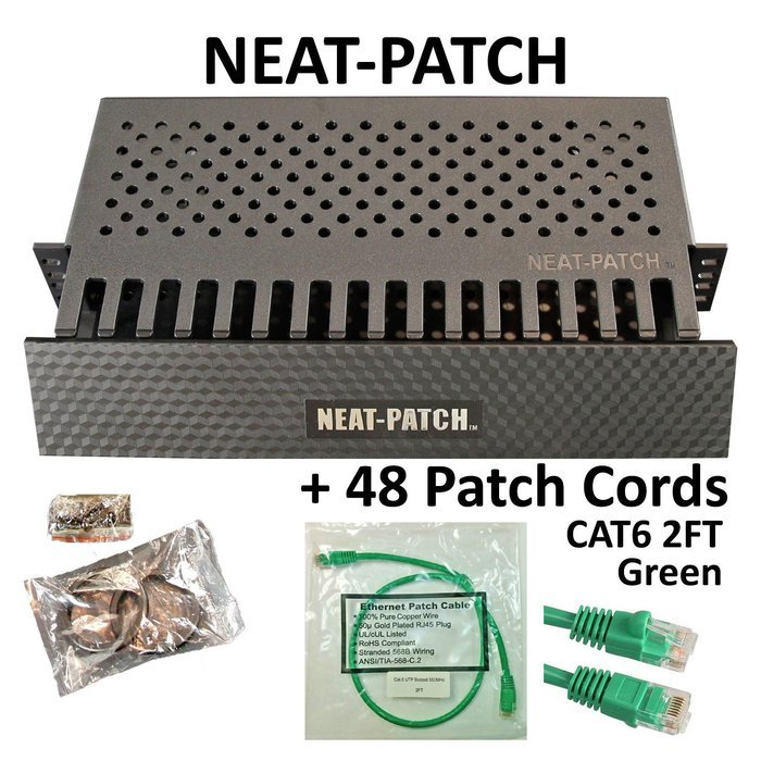 Neat Patch Cable Manager (10 Units) w/ 240 CAT6 Patch Cables (2FT Green) N72