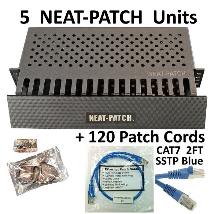 Neat Patch Cable Manager (10 Units) w/ 240 CAT6 Patch Cables (2FT Green) N74