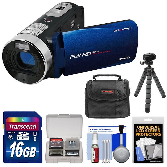 Bell & Howell Fun Flix DV50HD 1080p HD Video Camera Camcorder (Blue) with 16GB Card + Case + Flex Tripod + Kit