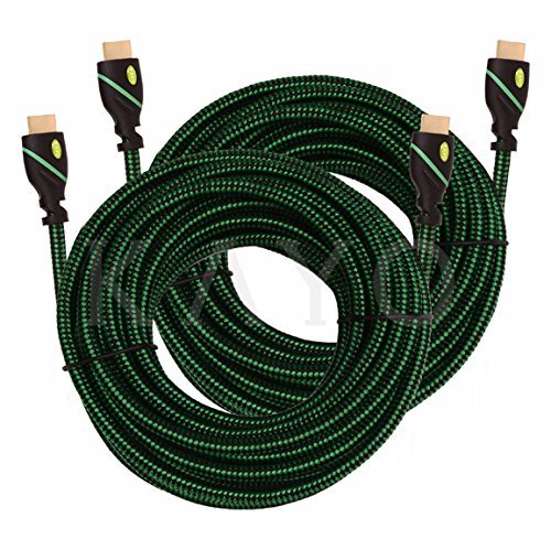 KAYO Hi-Speed HDMI1.4 Cable 30 FT -PACK of 2 / GREEN, BLACK Sleeve/ Supports Ethernet,3D,4K & Audio Return N3