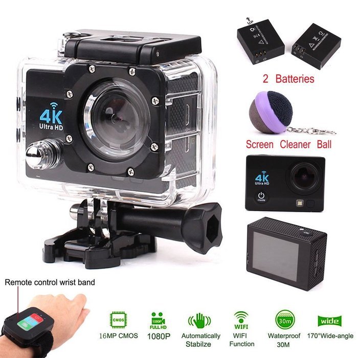 4K Ultra HD Wifi Sports Cam,2.0" 1080P 16MP Screen 170 Super Wide Angle Lens with 2.4G Wireless RF Remote Control... N6