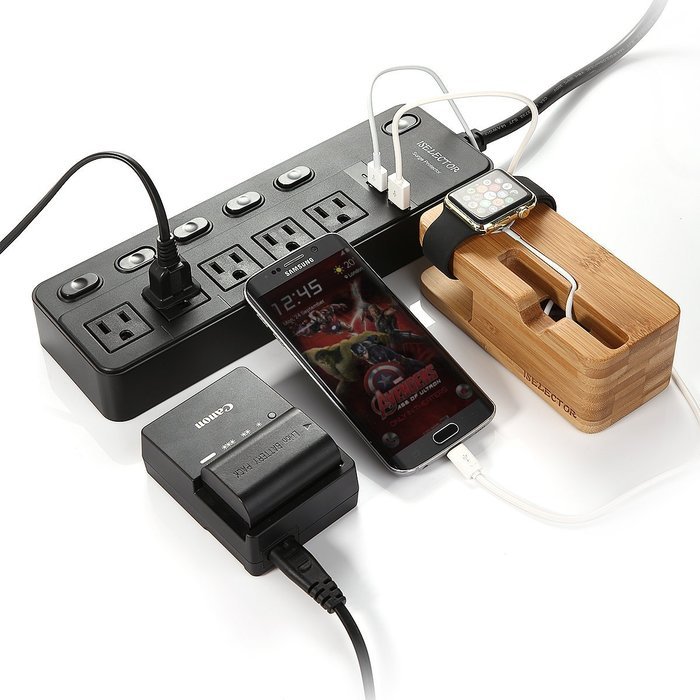 ISELECTOR Surge Protector 4320J 5-Outlet Individual Switch Power Strip with 3.4A 2-Port USB Charging Station N8