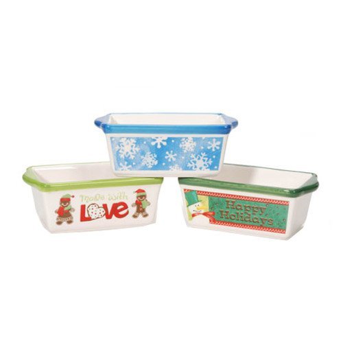 WeGlow International Ceramic Holiday Mini Loaf Pans, 3-Styles, Set of 3