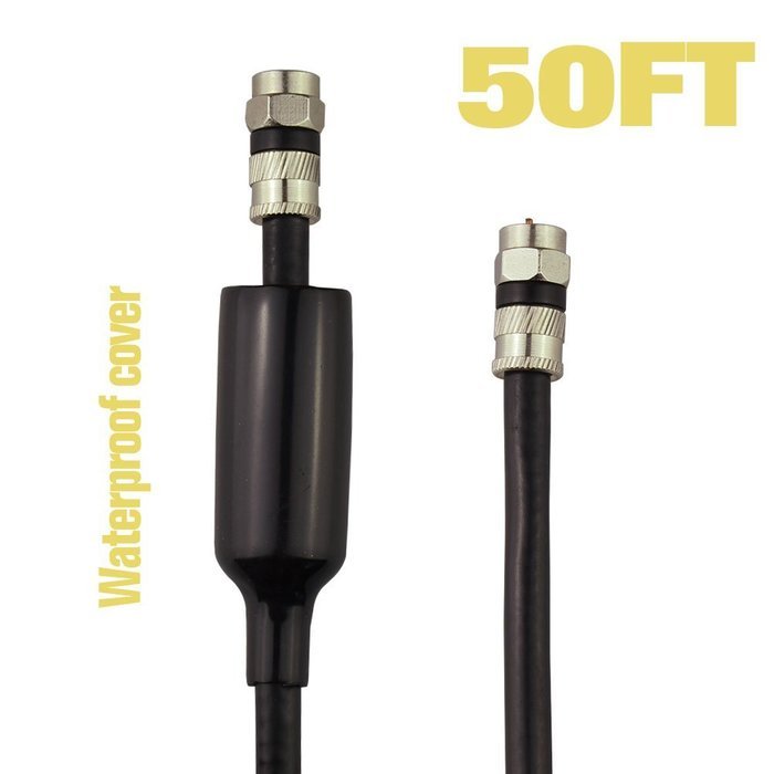 FOWOD RG6 TV Black Coaxial Cable, 50 Feet, with F-Male Connectors, Double Shielded, High Performance, Indoor and...