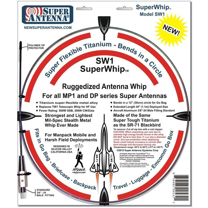Super Antenna MP1DXR HF Portable SuperWhip All Band MP1 Antenna with Clamp Mount and Go Bag ham radio amateur N5