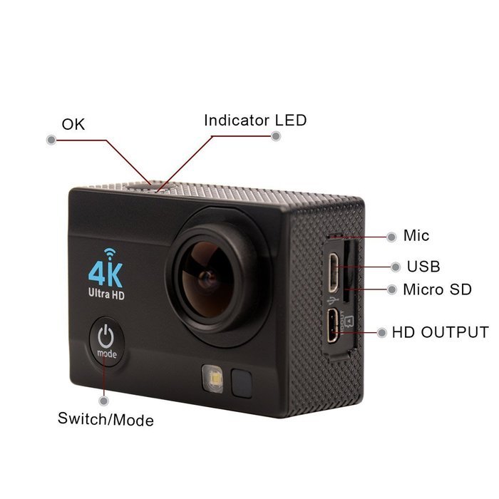 inkint Waterproof Ultra HD Wifi Sports Action Camera 4K 170&deg;Wide Angle DV + Wrist 2.4G Wireless Remote Control... N4