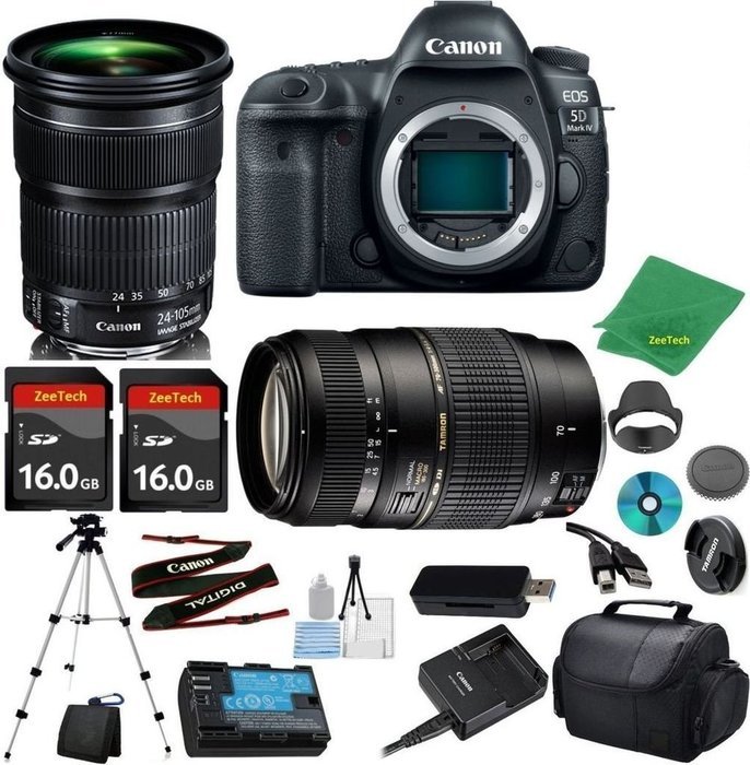 Canon EOS 5D Mark IV Camera with 24-105mm IS STM Lens + Tamron 70-300mm AF + 2pcs 16GB Memory + Camera Case +...