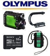 Olympus TG-Tracker (Green) w/ Olympus Custom TG-Tracker Case CSCH-125 (Black) + ActionGrip Professional Action...