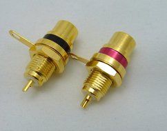 2 Philmore Gold-Plated RCA Panel Mount Jacks with Teflon Insulator, Red &amp; Black N3