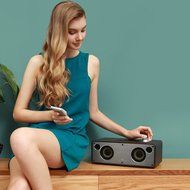 GGMM M3 Retro Wi-Fi/Bluetooth Stereo Wireless Leather Speaker | Featuring 40W Output, Multi-Room Play, Airplay... N18