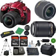 Nikon D5300 Red - International; Version (No Warranty), 18-55mm f/3.5-5.6 DX VR, Nikon 55-200mm f4-5.6G VR, 2pcs...