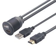 BATIGE USB &amp; HDMI to HDMI + USB AUX Extension Dash Panel Waterproof Car Flush Mount Cable For Car Boat and Motorcycle... N4