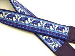 InTePro padded Lucky Elephants camera strap. Ethnic camera strap. Dark purple DSLR / SLR Camera Strap with Indian... N3