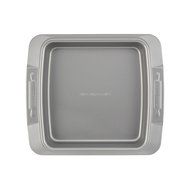 Cake Boss Deluxe Nonstick Bakeware 9-Inch by 5-Inch Loaf Pan, Gray with Red Silicone Grips N6