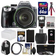 Pentax K-70 All Weather Wi-Fi Digital Camera &amp; 18-135mm WR Lens (Silver) with 64GB Card + Backpack + Flash + Battery...