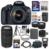 Canon EOS Rebel T5 Digital SLR Camera &amp; 18-55mm IS II &amp; 75-300mm III Lens &amp; Case + 32GB Card + Flash + Battery...