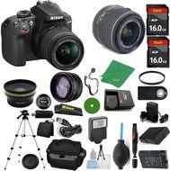 Nikon D3400 DSLR - International Version (No Warranty), 18-55mm f/3.5-5.6 DX VR, 2pcs 16GB Memory, Camera Case...