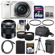 Sony Alpha A6000 Wi-Fi Digital Camera &amp; 16-50mm Lens (White) with 50mm f/1.8 Lens + 64GB Card + Case + Battery... N2