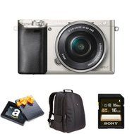 Sony Alpha a6000 Mirrorless Digital Camera with 16-50mm Power Zoom Lens (Silver) Holiday Bundle N2
