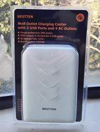 Bestten Wall Outlet Surge Protector with Dual USB Charging Ports (3.1A) and 4 Outlets, Top Cell Phone Dock, Portable... N19