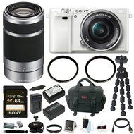 Sony Alpha a6000 Mirrorless Camera (White) w/ 16-50mm &amp; 55-210mm Lens (Silver) and 64GB SD Card Bundle N2