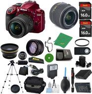 Nikon D3400 Red DSLR - International Version (No Warranty), 18-55mm f/3.5-5.6 DX VR, 2pcs 16GB Memory, Camera...