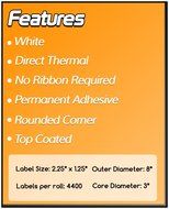 3 Inch Core - 2.25 x 1.25 Zebra Compatible Direct Thermal Labels 10 Rolls for Zebra Industrial Printer S4M Z4M...
