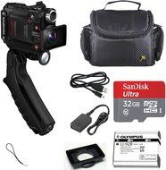 Olympus Tough TG-Tracker UHD 4K Wi-Fi GPS Shock Waterproof Video Camera Camcorder (Black) with Steady Grip + SanDisk... N3