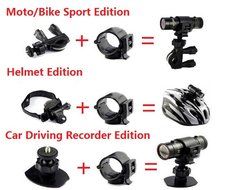 Malloom Full HD 1080P DV Mini Waterproof Sports Camera with Bike Helmet Car Mounted Holder N7
