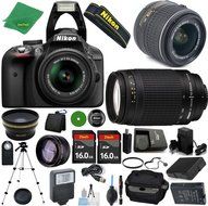 Nikon D3300 - International Version (No Warranty), 18-55mm f/3.5-5.6 DX VR, Nikon 70-300mm f/4-5.6G, 2pcs 16GB...